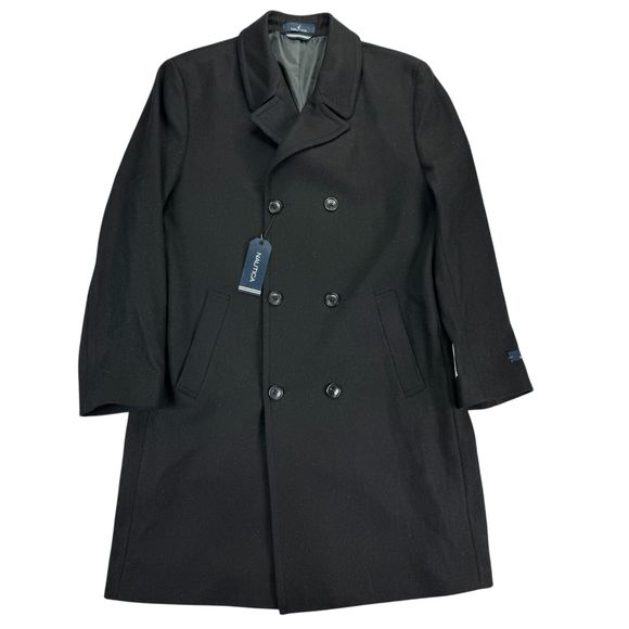 Nautica Mens Classic Fit Double-Breasted Wool Overcoat Black 42L - Picture 1 of 5